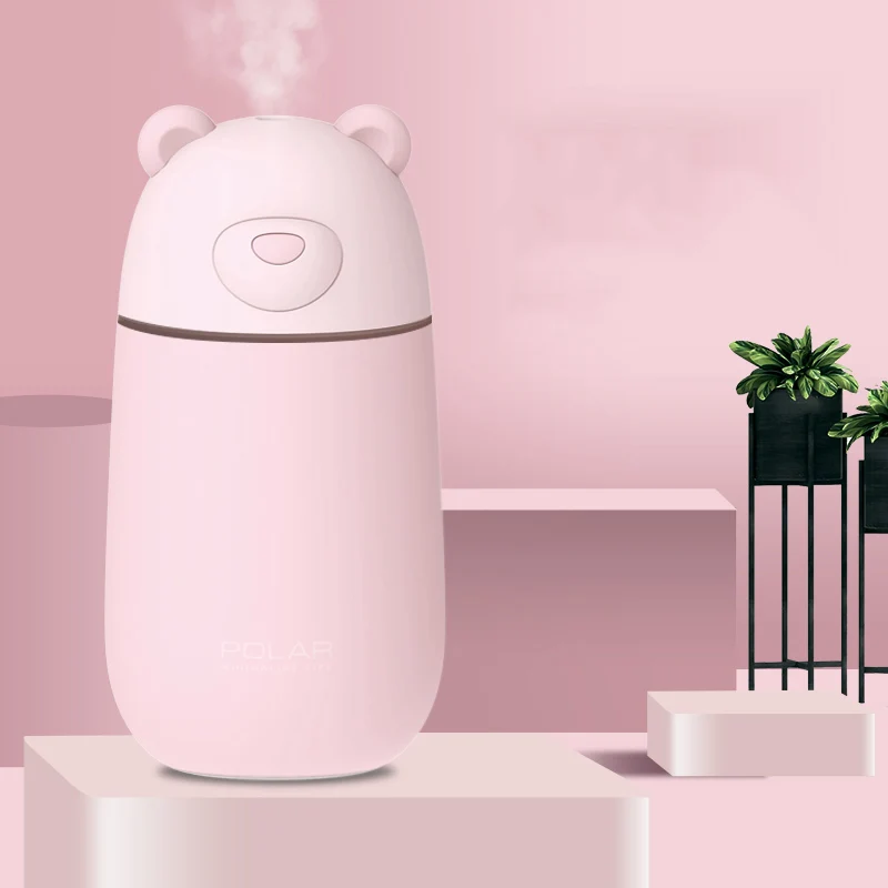 

300ML Portable Cute Bear Shape Humidifier with Fan Light 3-in-1 Mini Home Desktop Mist Humidifier Best Gift for Bedroom Home