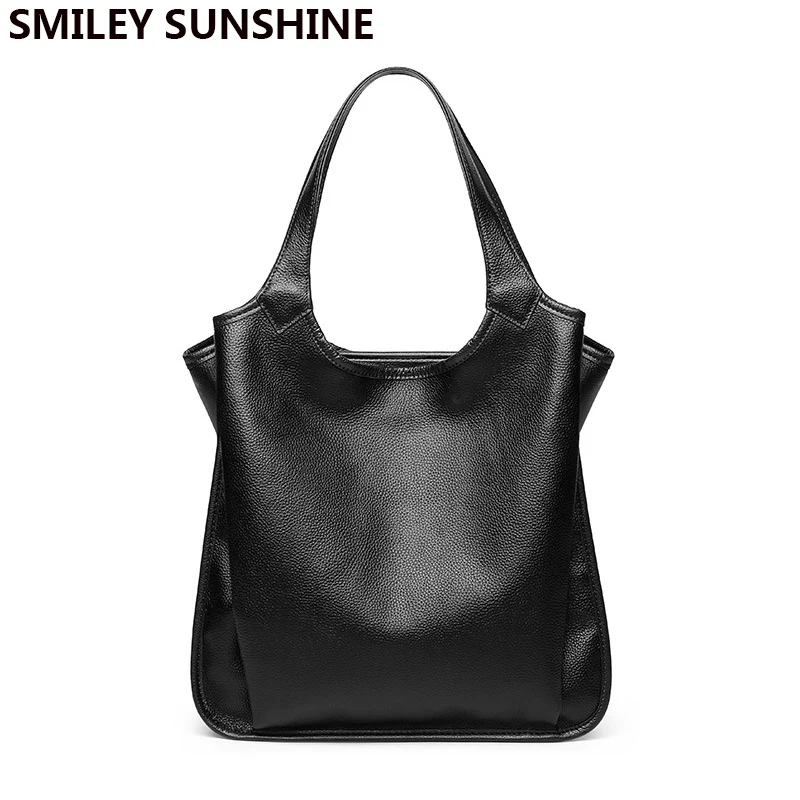 SMILEY SUNSHINE Soft genuine leather ladies bag female shoulder bag women's leather handbags luxury tote big bags for women 2019