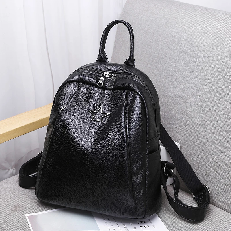  Popular Joker Female Backpack Casual Shopping Women Bag Fashion Soft Pu Leather Student Bagpack Cla - 32956274018