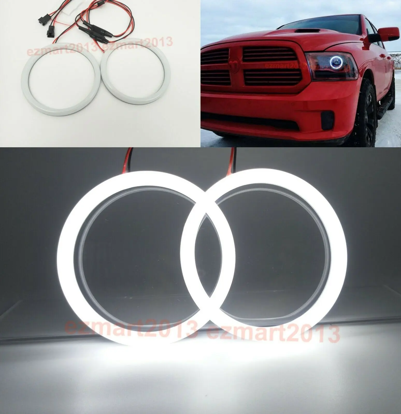 

LED halo rings fit for Ram pickup 1500 truck 2013-2017 car headlight Devil Demon LED angel eyes cotton white lamp DRL