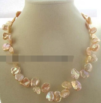 

huij 004903 freshwater pearl reborn keshi pink necklace 18" nat