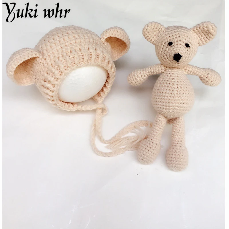 

Newborn Photography Crochet Bear Ears Hats for Baby Photo Shoot Knitted Toy Bear Baby Cap Newborn Fotografia Chapeau