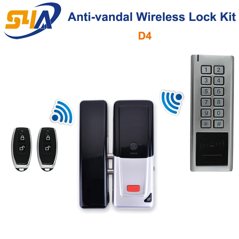 

Anti-vandal Wireless Lock Kit for glass door use include Waterproof Wireless RFID Keypad + wireless lock + 2 remote Transmitters