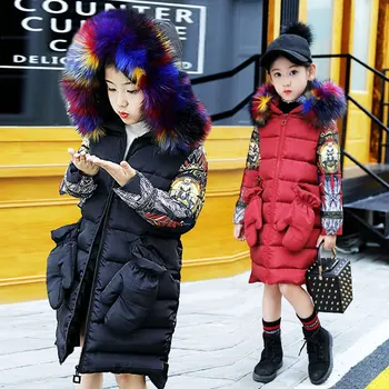 

2017 Colourful Fur Hooded Jacket Cotton Thick Warm Clothing Autumn Winter Outerwear Fashion Toddler Kids Girl Clothes Jackets