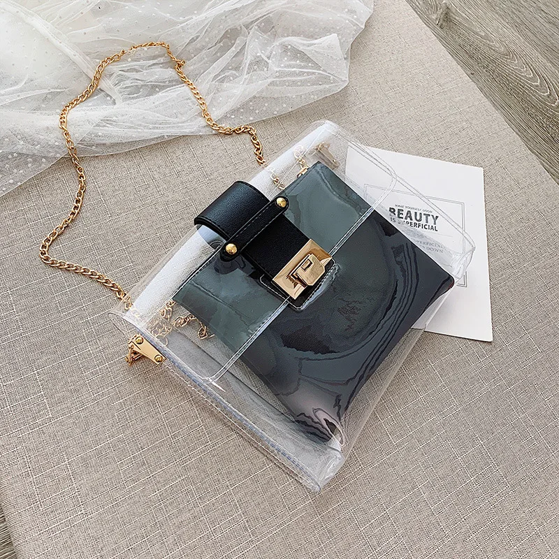 

Summer Women Pvc Crossbody Bags High Quality Ladies Transparent Chain Shoulder Beach Bag Luxury Designer Female Messenger Bags