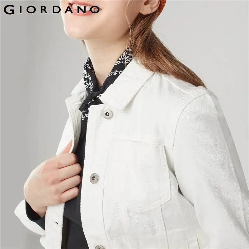Casaco Tournent Feminino Le Qualité Veste Bas Blanc Multi Vers Poches Casual 16white Coton Denim Femmes Giordano wnqfzI8n