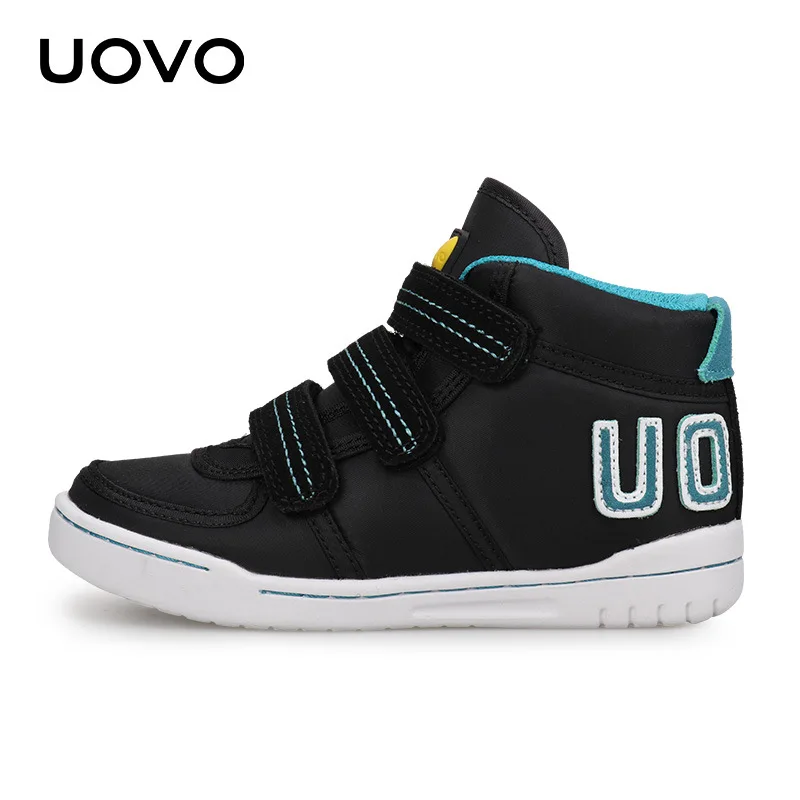 Повседневная Спортивная обувь для мальчиков и девочек бренд uovo дети высокие уличные дышащие кеды Детские Эспадрильи Размер 28-41 Zapatos - Цвет: Black