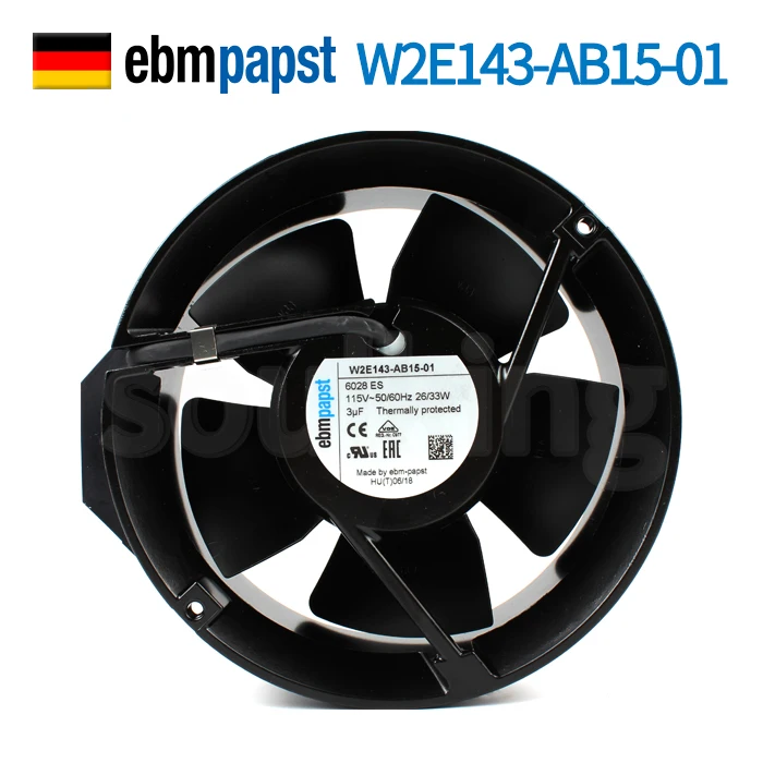 Ebmpapst W2E143-AB15-01 AC 115V 26W 172x172x51mm 2-контактный Вентилятор охлаждения сервера Ebmpapst W2E143-AB15-01 AC 115V 26W 172x172x51mm 2-контактный Вентилятор охлаждения сервера