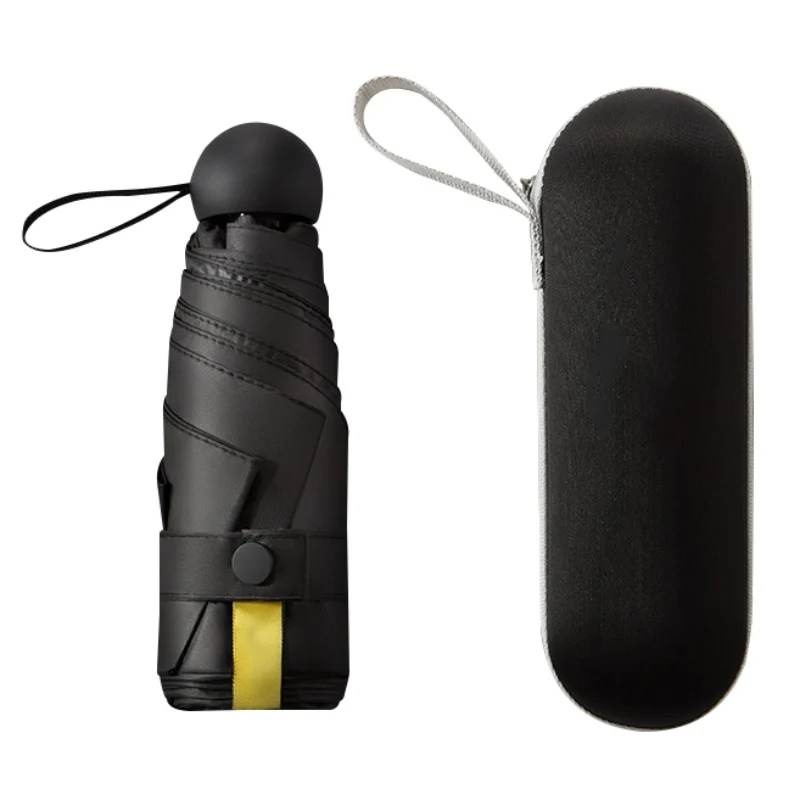 Пять складных капсул солнцезащитный Зонт портативный карманный анти-УФ черный клей зонтик - Color: B