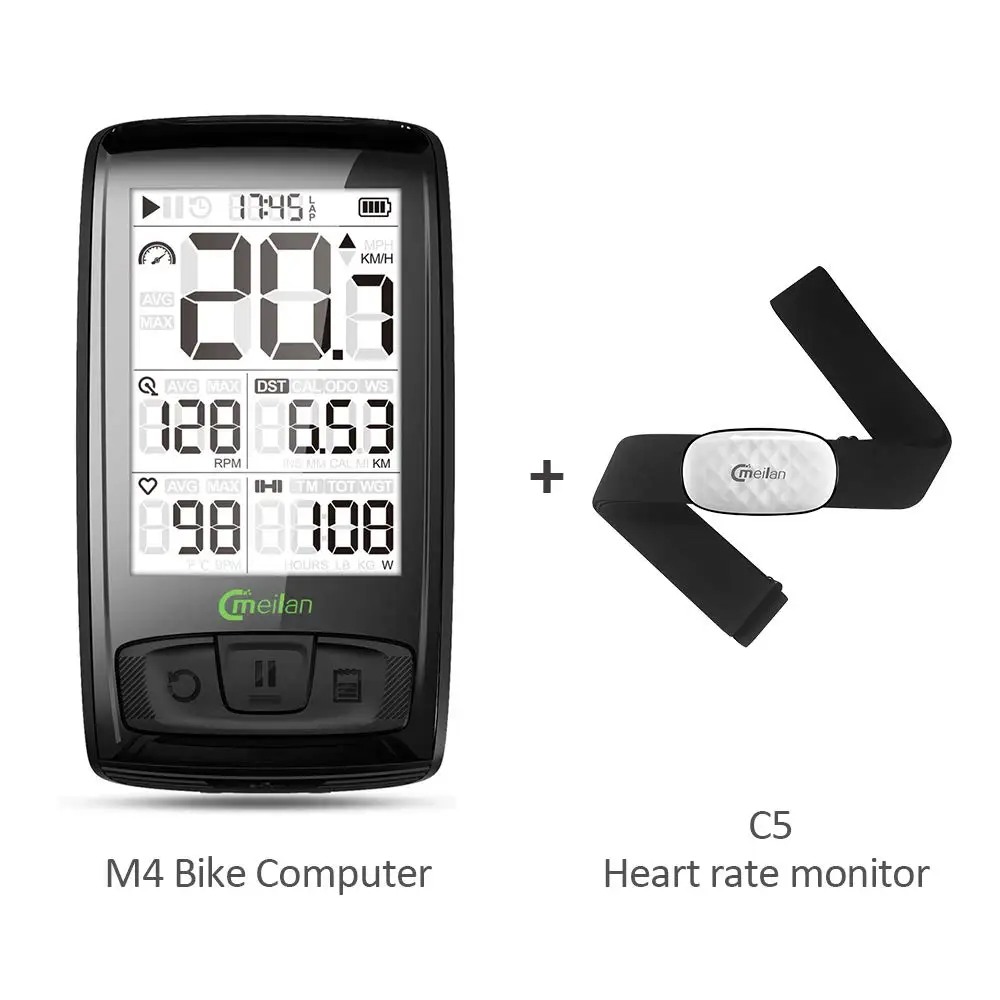

Meilan Cycling Computer Wireless Bike Computer M4 (SETB with C5 Heart Rate Monitor)