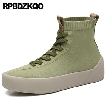 

high platform sneakers men sole top lace up booties sock thick soled fur lined boots green trainer designer shoes casual winter