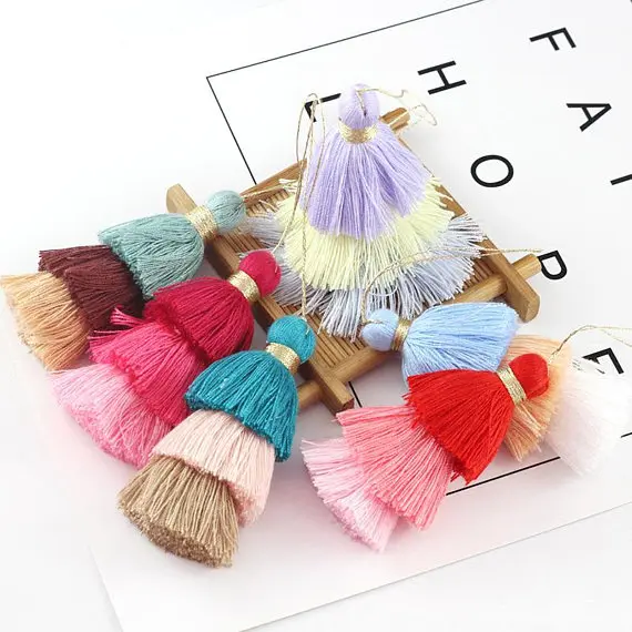 20pcs mix 8CM Triple Layer Multi Coloured Tiered Tassels New Fall Colors Cotton Layered Tassels