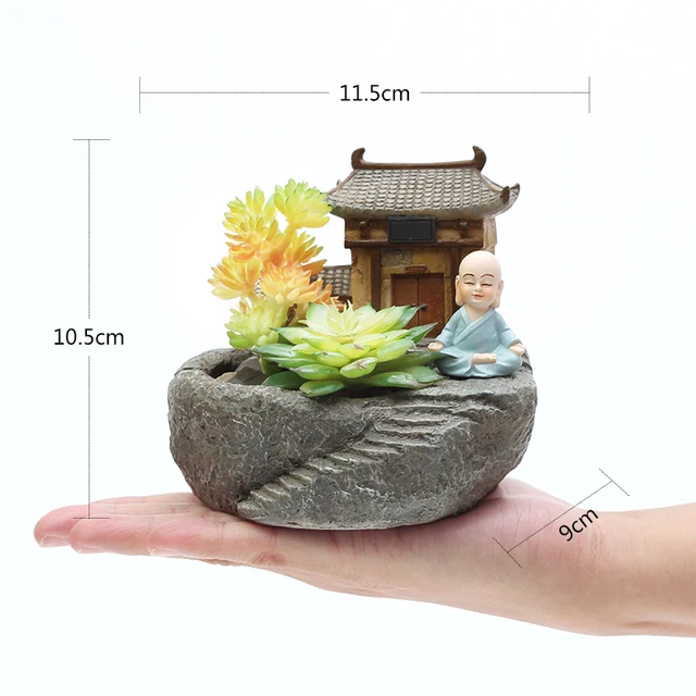 1pc Buddhism Temple Resin Flowerpot Succulent Plants Planter Monk Flower Pot Home Garden Decoration Bonsai Flower Pot FENGSHUI