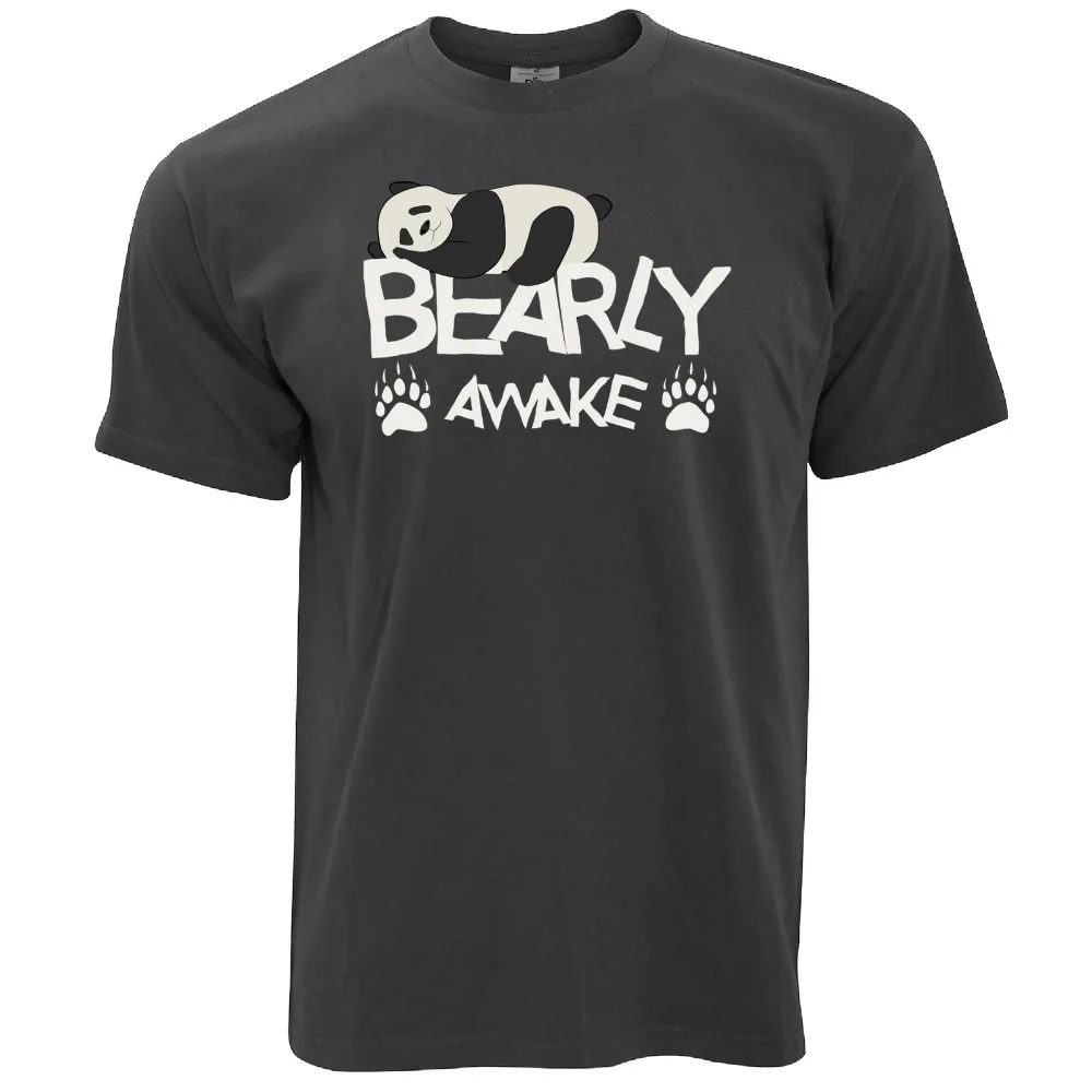 Футболка с надписью Lazy Panda Bearly Awake новинка милая Мужская Летняя Повседневная