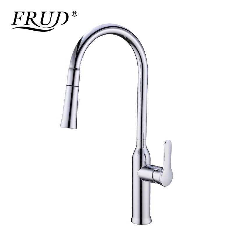 

Frud Newly Kitchen Sink Faucet Pull Out Dual Sprayer Nozzle Black white chrome 360 Degree Swivel Single Handle Mixer Tap Y40069