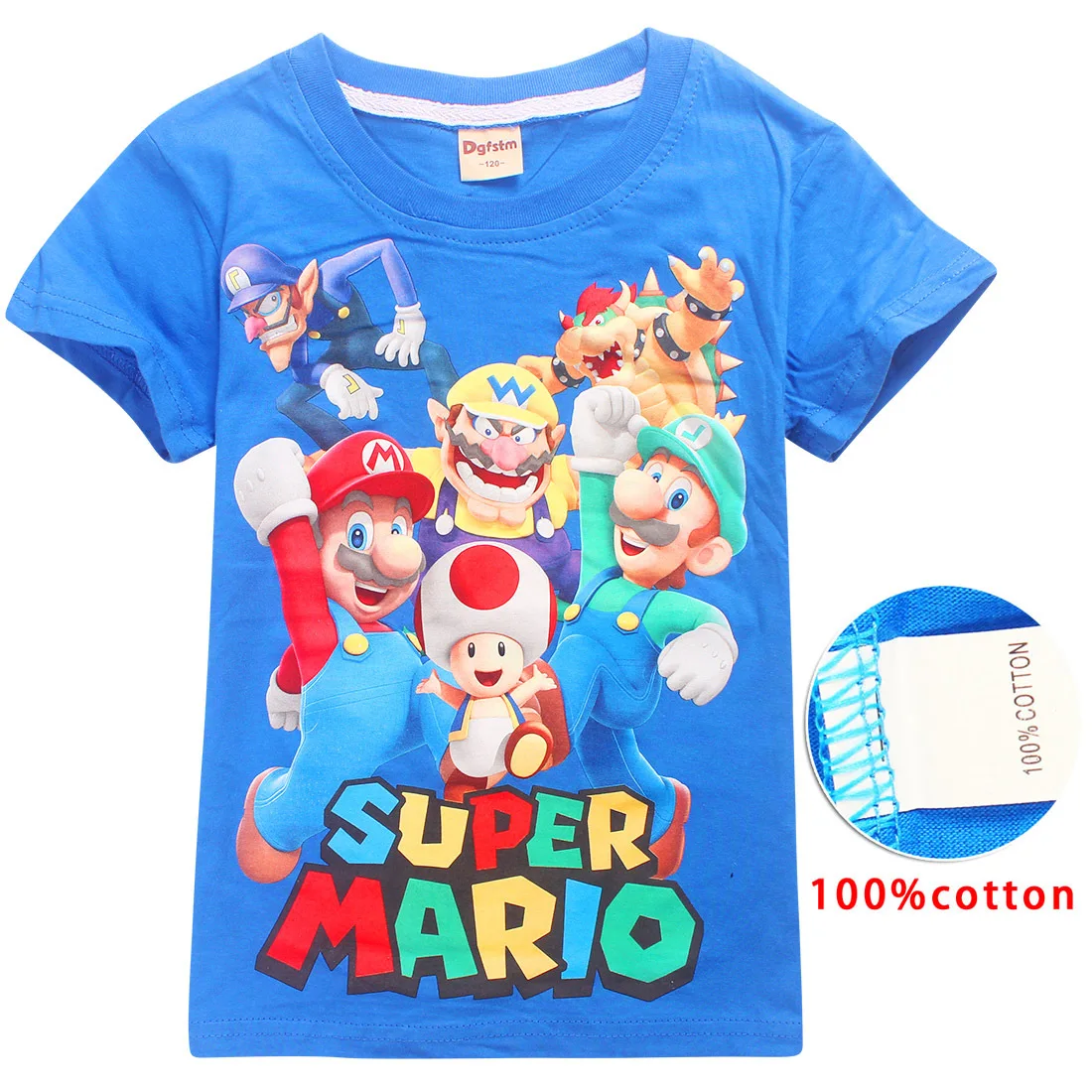 NEW Super Mary Mario boys girls Summer Casual Game T Shirt Tops Tees camiseta fashion Cotton T-Shirt clothes for big kids - Цвет: BLUE