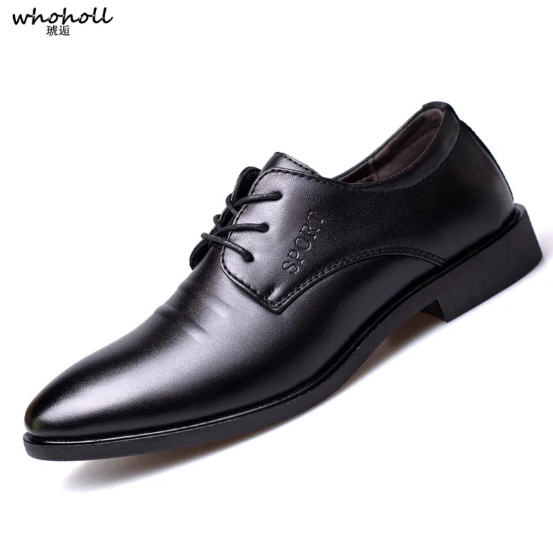 

WHOHOLL Men's Leather Dress Shoes Lace-up Shoes Shiny Patent Leather Business Oxfords Shoes Black Flat Shoes EUR Size 38-44