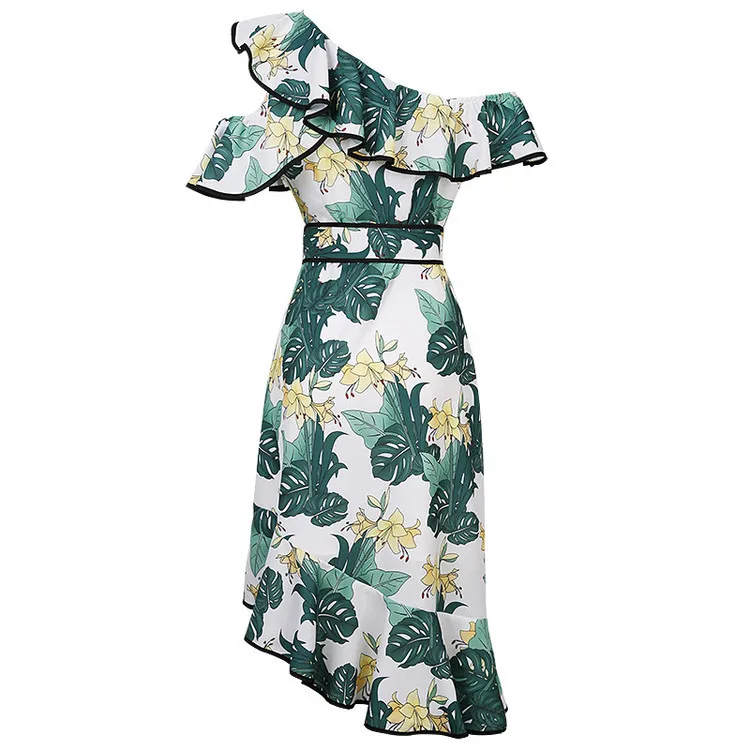 Цветочный принт бабочки платье с пышными рукавами, сексуальные женские Цветочный принт Повседневное асимметричное платье модные платья Для женщин Летняя одежда L061