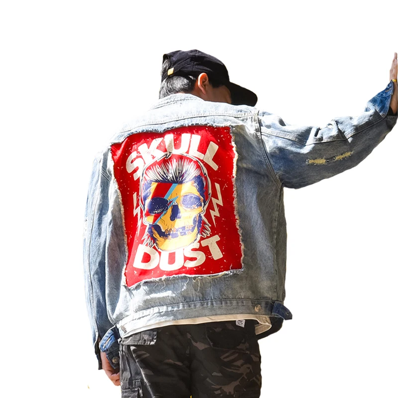 Capispalla da uomo Casual da strada degli stati uniti giacca di jeans con  teschio di roccia disegni di Patch Vintage buco capispalla per il tempo  libero cappotto da Cowboy|skull denim jacket|cowboy coatmen
