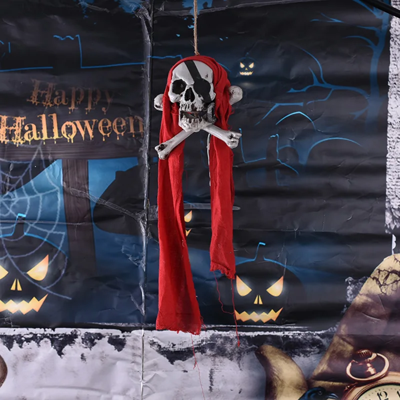 

Horror Zombie Skull Skeleton Mummy One-eyed Pirate Head Hanging Props Voice Control Haunted House Escape Halloween Decorations