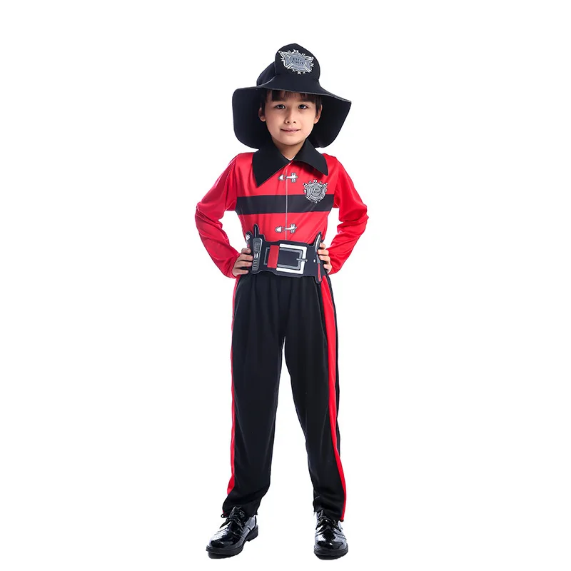 

Baby Boys Halloween Costume Infant Newborn Fireman Romper with Hat Toddler Fire Fighter Cosplay Jumpsuit Outfit Winter Ropa Beb