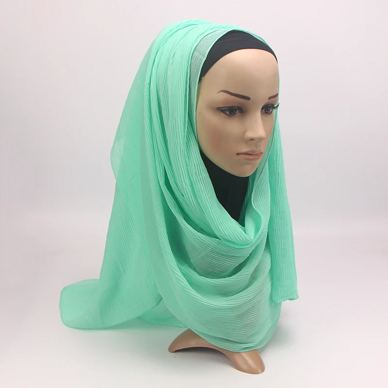 Женский большой размер, шифоновый шарф с пузырьками, простые мягкие шали с морщинками, хиджаб, весенние мусульманские 24 цвета, шарфы/шарф 180*70 см