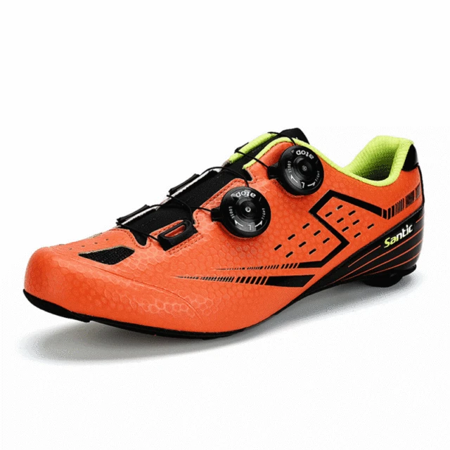 Cheap Santic Men's Cycling Road Orange Shoes Carbon Light Breathable Annular Alignment SIze 6.9-9.5 SIZE39-45 S12021