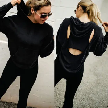 

Hoodies Women Black Loose Long Sleeve Backless Hooded Sweatshirt Jumper Pullover Hoodie Tops Blouse Sudadera Mujer