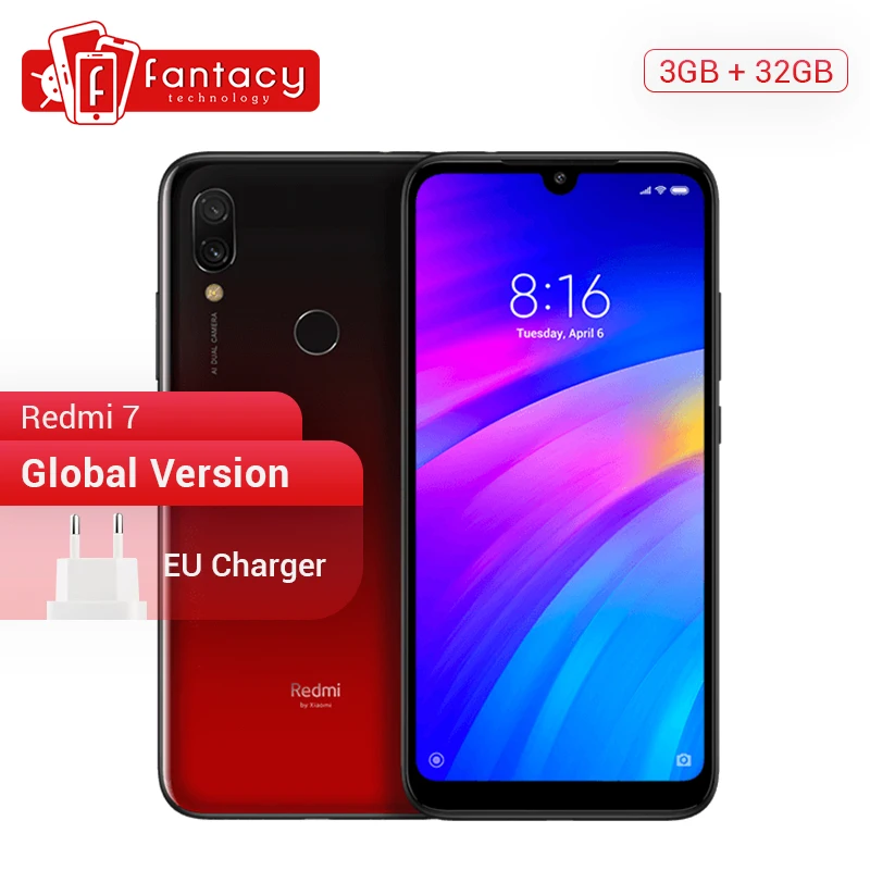 Xiaomi Redmi 7 глобальная версия 3 ГБ 32 Гб ПЗУ Восьмиядерный процессор Snapdragon 632 двойная