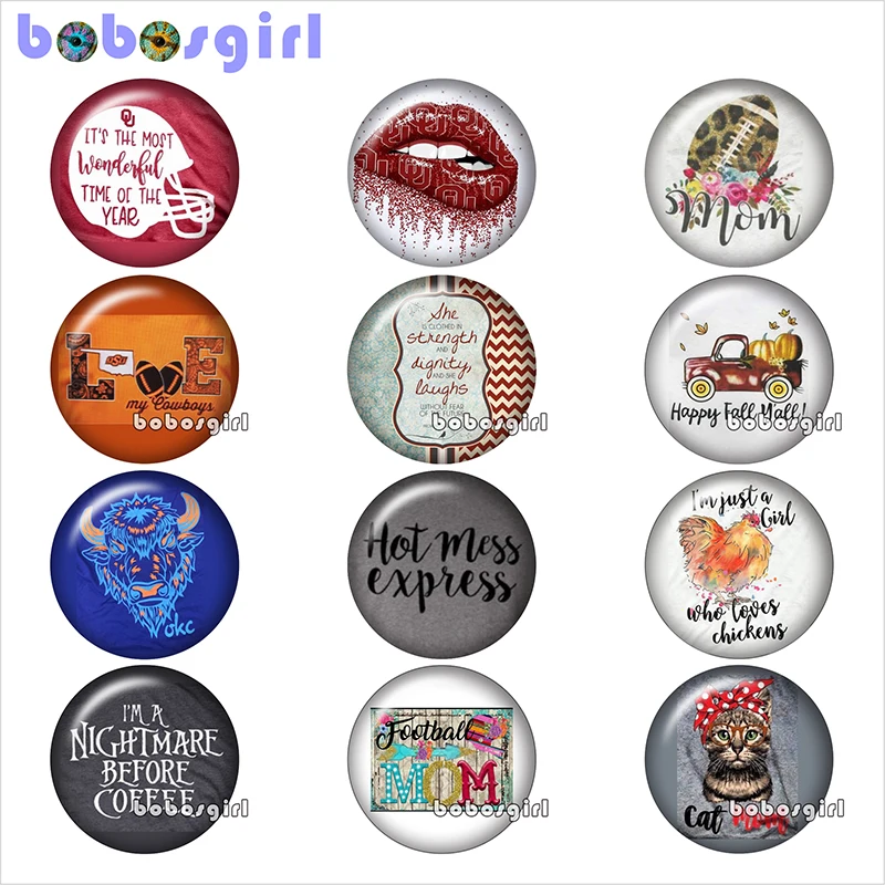 

Love Car Football Mom Kiss glass snap button jewelry DIY Round photo cabochons flat back TW1324