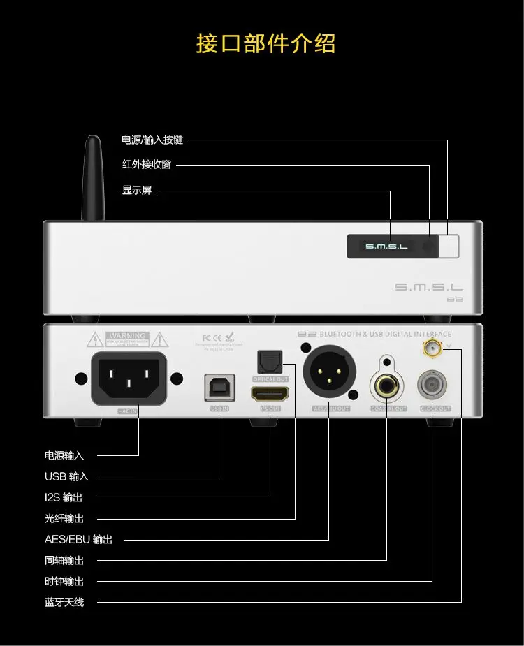 SMSL B2 Настольный цифровой DAC аудио усилитель Hifi Bluetooth DAC USB DSD512 декодер оптический коаксиальный AES выход