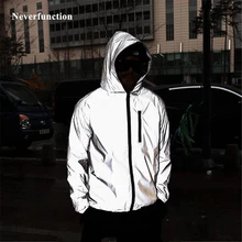 Chaqueta reflectante de talla grande 4XL para primavera y otoño para hombre, chaqueta impermeable para hombre, abrigos holgados con capucha de hip hop