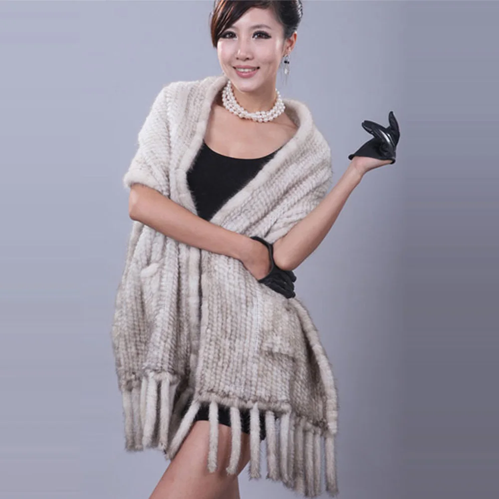 

Fur Story 070306B New Women's knitted Luxury real mink fur stole Free Shipping wrap cape poncho coat garment various colors