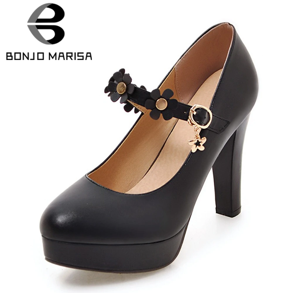

BONJOMARISA Big Size 32-43 New Mary Janes Flower Platform Square High Heels Shoes Woman Casual Party Office Spring Autumn Pumps