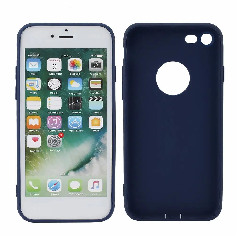 

5pcs Blue Silicone Matte Back Cover Shockproof Protective Phone Case Shell For iPhone 7