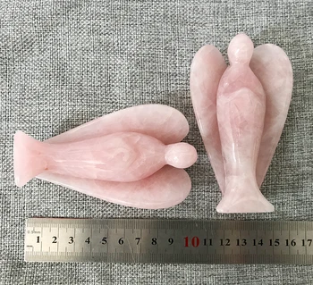 

4 inch Gemstone Angel statue rose quartz Hand Carved Semi-Precious Craft Angel Figurine Crystal Angel For Decor Healing Reiki