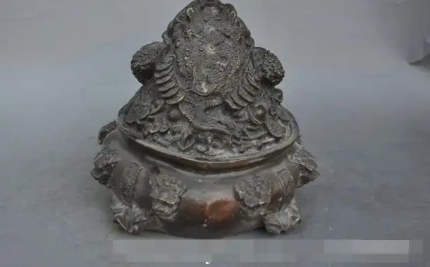 

S02855 7"China Feng Shui Bronze copper wealth Golden Toad Bufo beast head lucky statue B0403