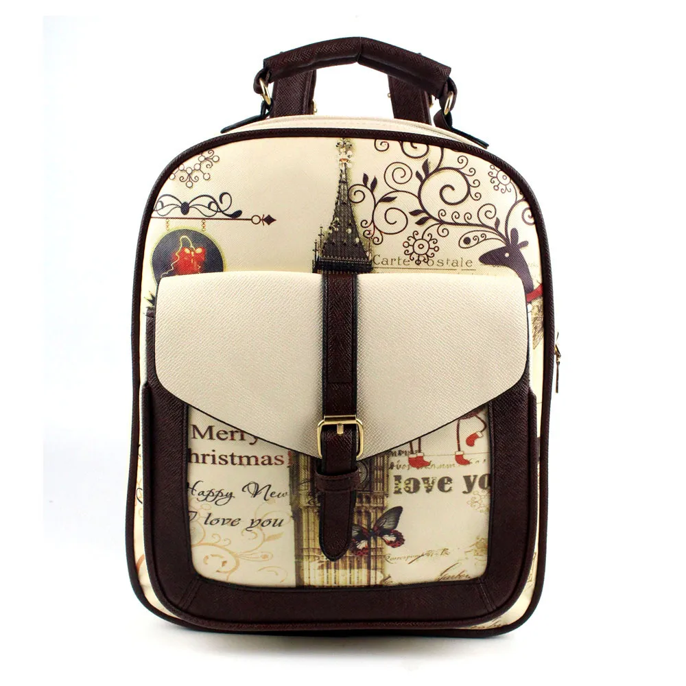 

Women Fashion Simple Satchel Backpack Rucksack Shoulder School Canvas Backpack Junior School Clock tower backpack H30411