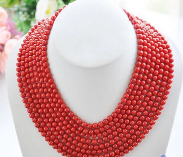 

ddh002445 Real 8row 16"~22" 6MM round red coral bead necklace 28% Discount