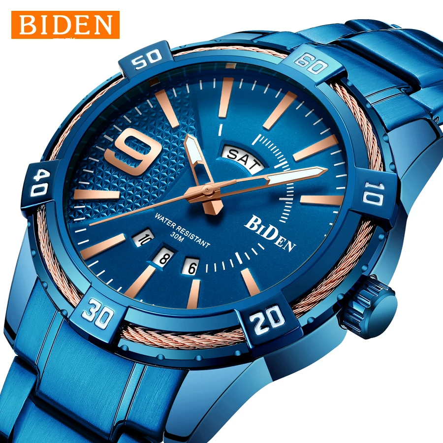 

Fashion Men Watch 30M Waterproof Mens Watches Top Brand Luxury Stainless Steel Strap Business Wristwatch Clock with Week Diaplay