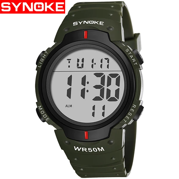 SYNOKE Роскошные Брендовые мужские спортивные часы для дайвинга светодиодные цифровые армейские часы мужские модные повседневные электронные наручные часы Мужские часы - Цвет: Green