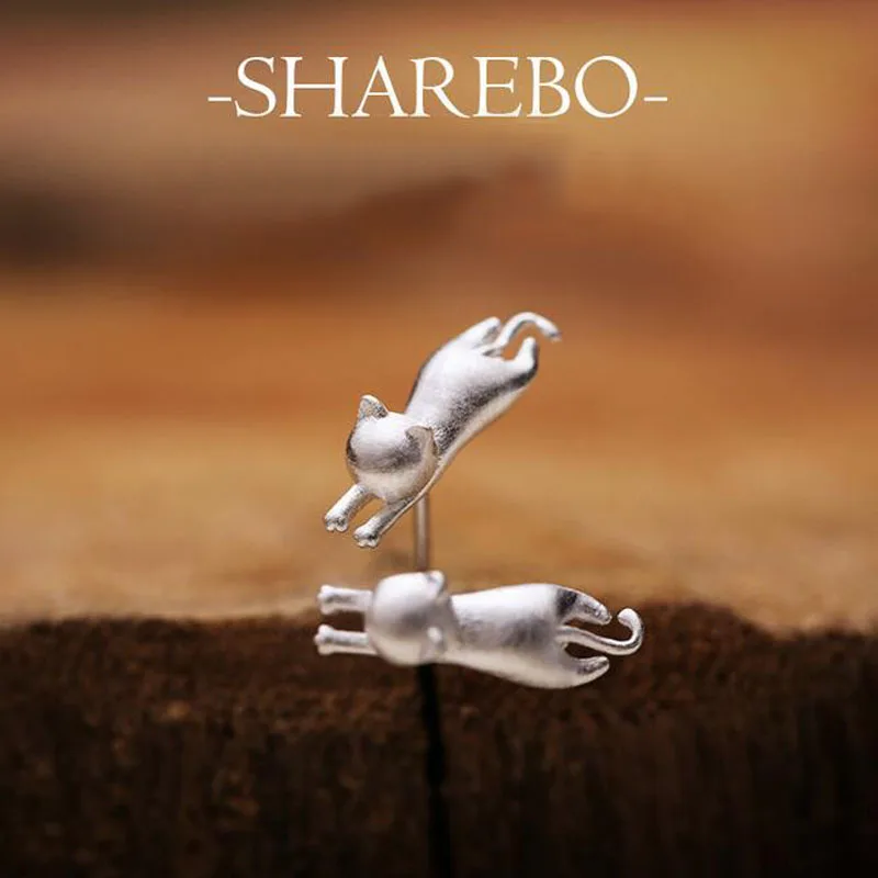 

Wholesale! 2017 fashon pure 925 sterling silver cat earrings 1pair/lot cute woman/girls stud earrings jewelry free shipping!!