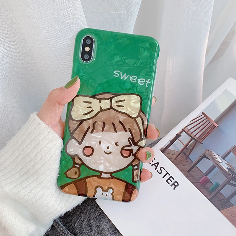 

BONVAN For iPhone X XR XS Max Case soft Cartoon sweet girl Protection Back Funda For iPhone 6 6s 7 8 Plus Phone Cover Coque
