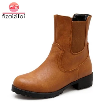 

Coolcept Ladies Size 32-43 Flats Boots Women Round Toe Patckwork Solid Color Flat Boot Winter Warm Female Sapatos Feminino