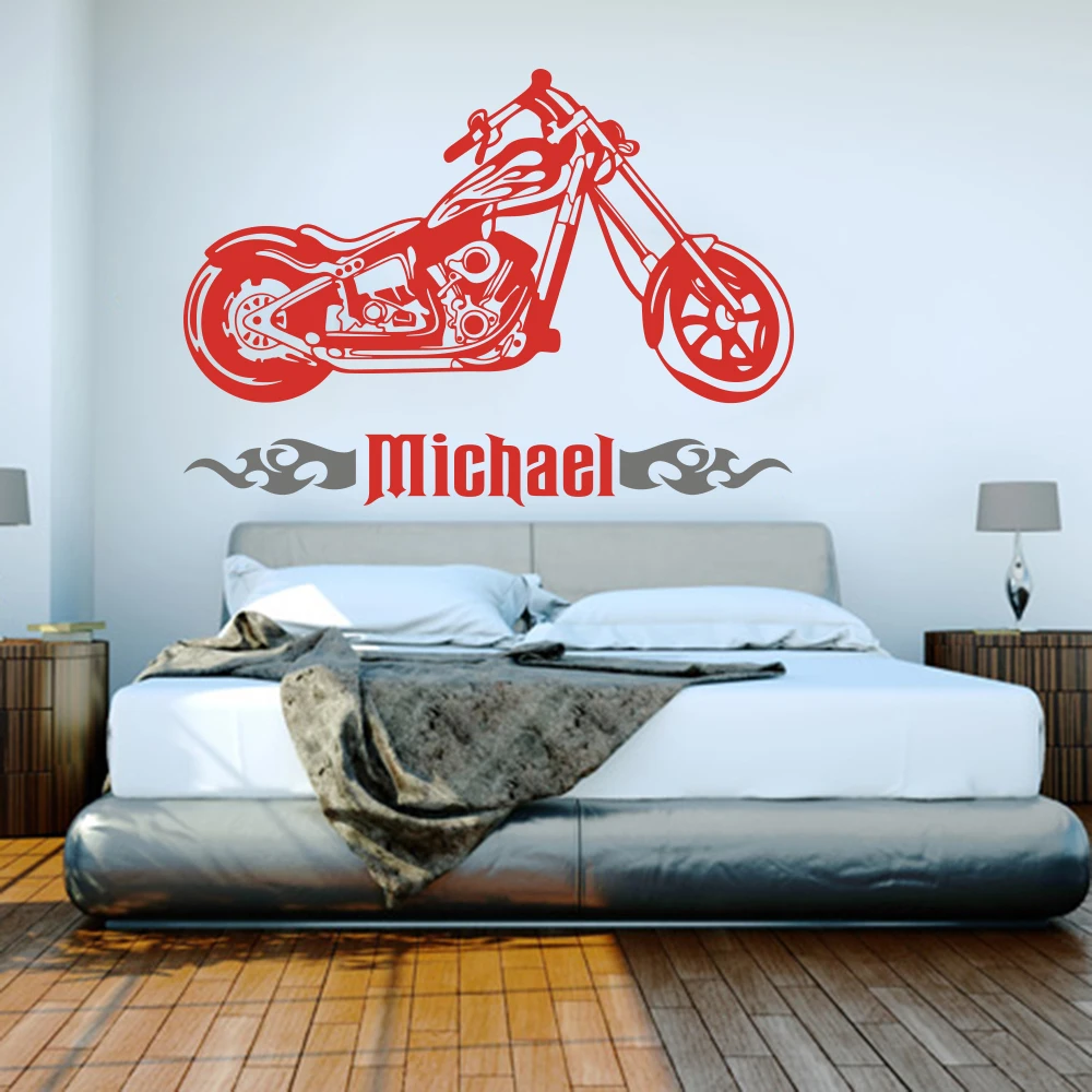 Custom Name Motorcycle Chopper Bike Wall Decal Boy Room Kids Room Personalized Name Motocross Motor Bike Wall Sticker Vinyl  (4)