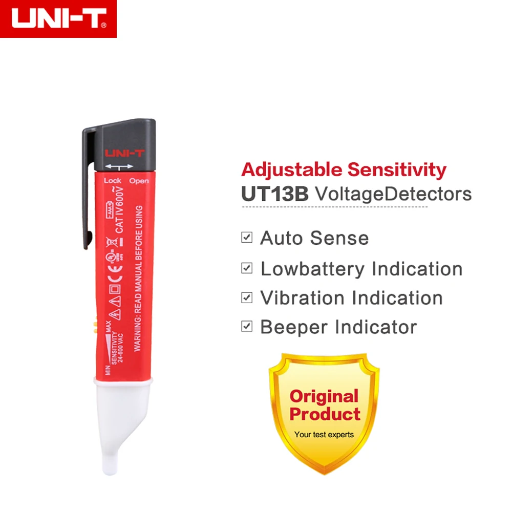 

UNI-T UT13B AC Voltage Detectors 50V~1000V 50/60Hz Volt Tester Pen Adjustable Sensitivity LED light Indication