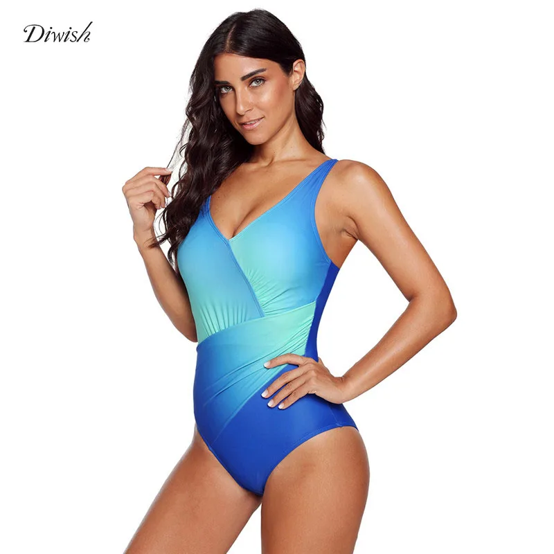 

Diwish One Piece Swimsuit Women Sexy Gradient Backless One-piece Suits V Neck Swimwear Lady with Chest Pad Size S-2XL