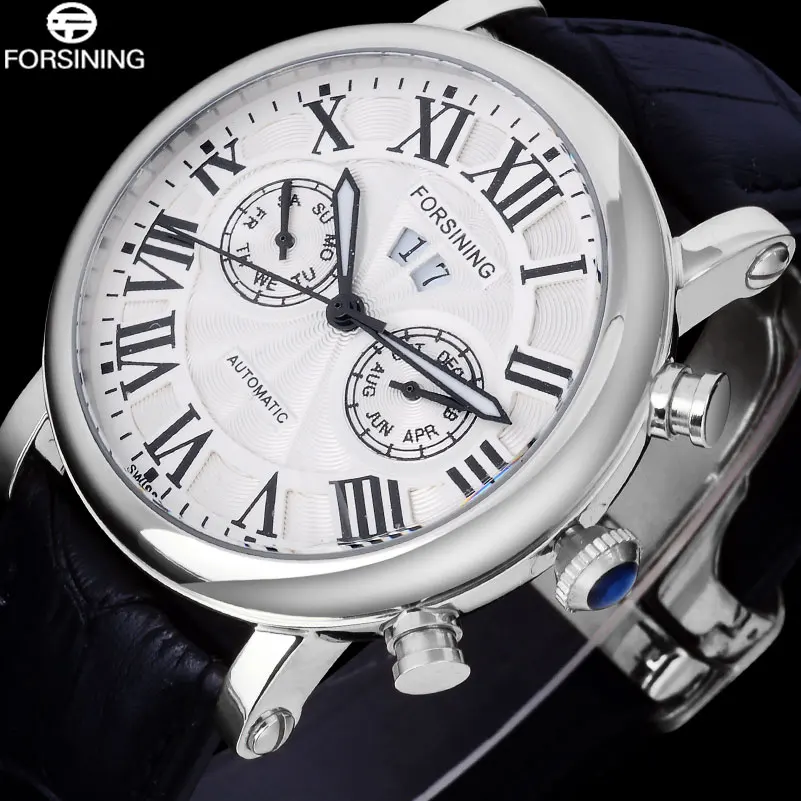 

FORSINING Luxury Brand Men Vintage Automatic Watches Male Fashion Auto Date Mechanical Wristwatches Rome Dial Real Leather Band