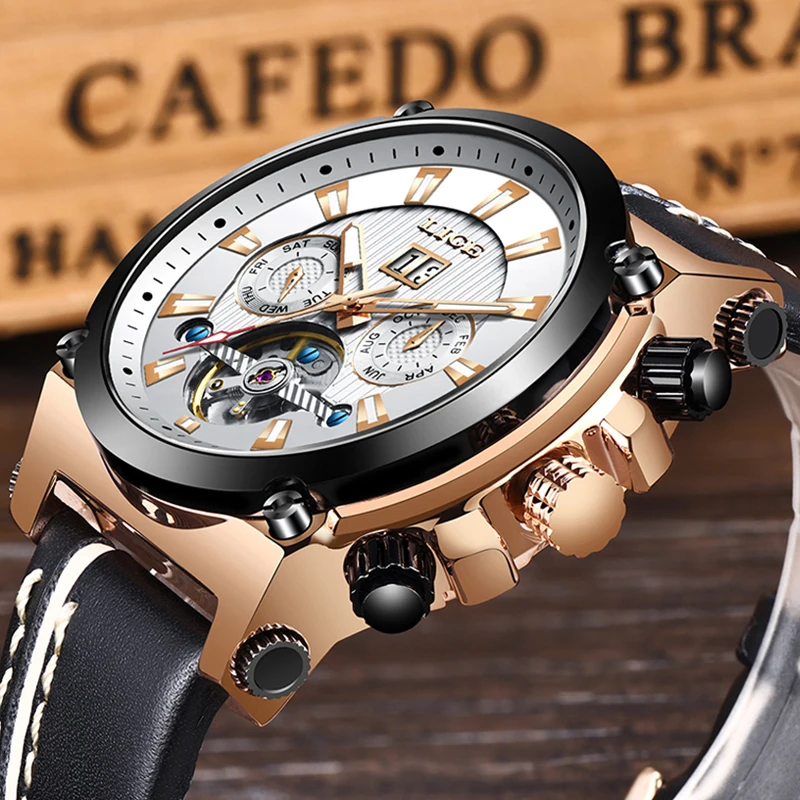 LIGE новые мужские часы лучший бренд класса люкс автоматические механические часы мужские кожаные водонепроницаемые спортивные наручные часы Relogio Masculino