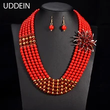 UDDEIN нигерийские Свадебные комплекты ювелирных изделий, Хрустальный цветок, ожерелье и подвеска, Женский Массивный воротник, африканские бусы, комплекты ювелирных изделий